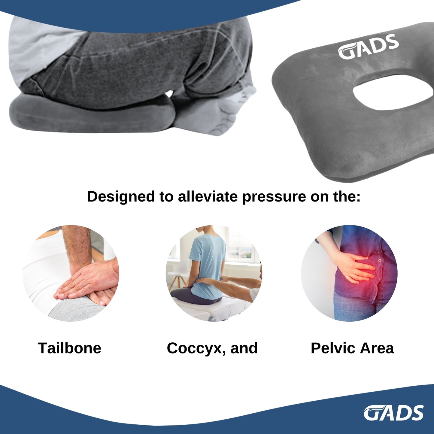 GADS Donut Pillow Tailbone Cushion - Ergonomic Comfort for Hemorrhoids, Post-Surgery, Pregnancy, and Pressure Relief